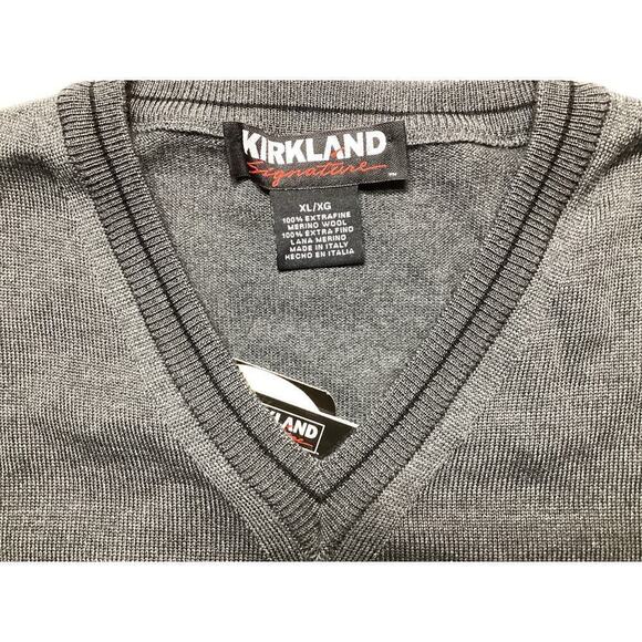 Kirkland signature 100% merino wool V-neck sweater men’s XL gray - Picture 3 of 3